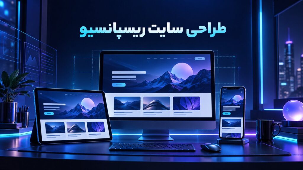 نمایش طراحی سایت ریسپانسیو در دسکتاپ، تبلت و موبایل